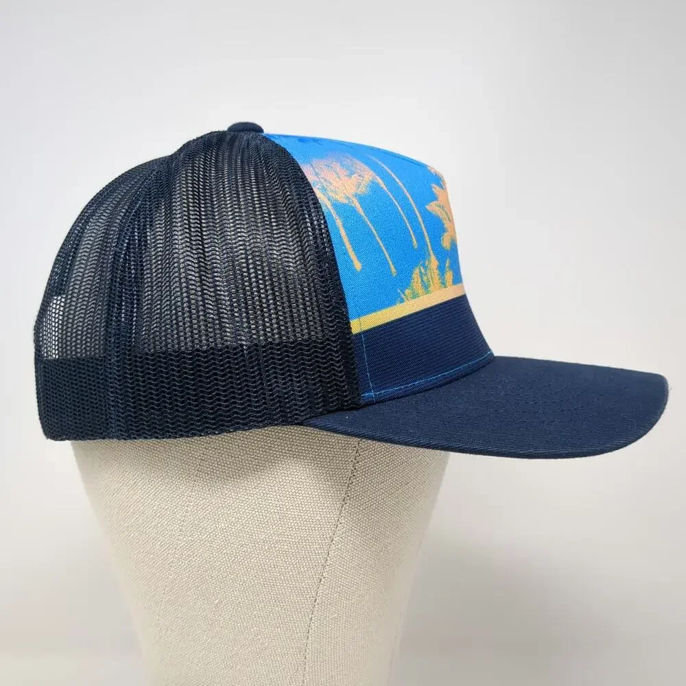 Rip Curl Trucker Hat Blue One Size Snapback Palm Tree Sunset Surf Mesh Back